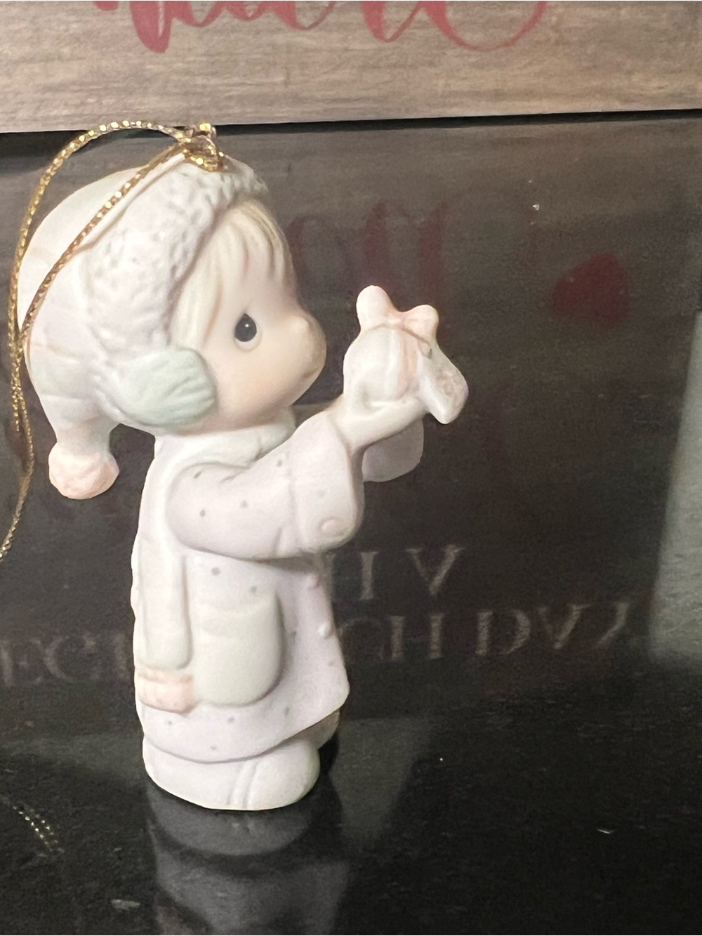Precious Moments Porcelain Ornament Girl Holding Present Tag "For You" 3 Inch
